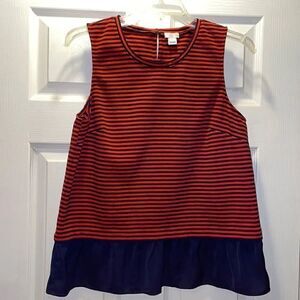 ✨J Crew Factory Orange/Red & Navy Stripe peplum top